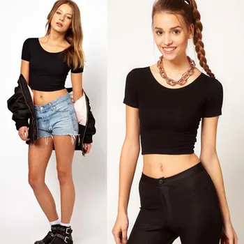 

Summer Short Sleeves Sexy Women Basic Tees Tops Cropped T-shirt Summer Spring Broadcloth T-shirt Women Party Beach Shirt 2OR5