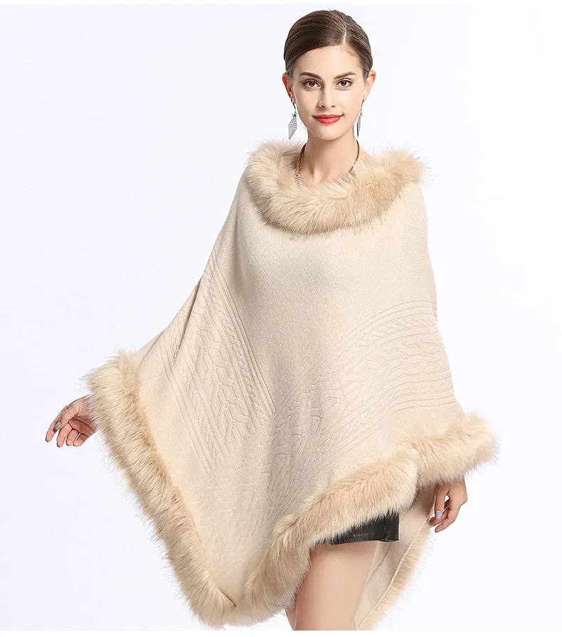 Осень зима женский черный искусственный кашемир размера плюс треугольная шаль-свитер Вязаное пончо накидка искусственный мех свободные пуловеры