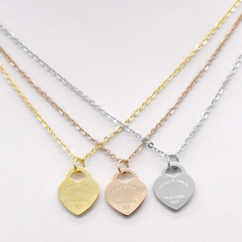 

Hot sell fashion 316L stainless steel T-letter single peach heart necklace charm style Choker Necklace for women