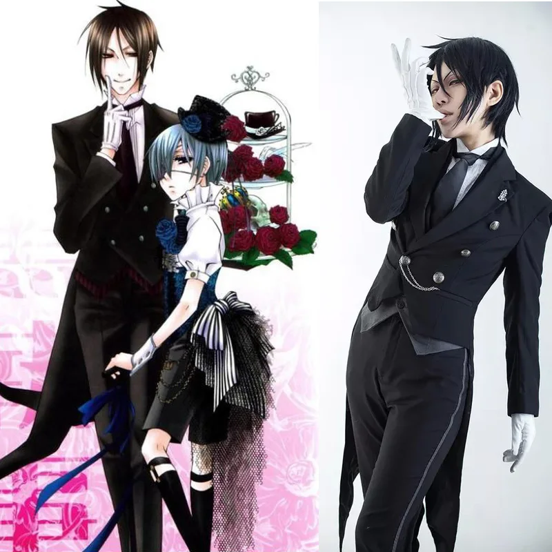 

Customized Black Butler Sebastian Cosplay Black Uniform Outfit+Badge Halloween Costumes for Women/Men Carnaval Adult Costumes