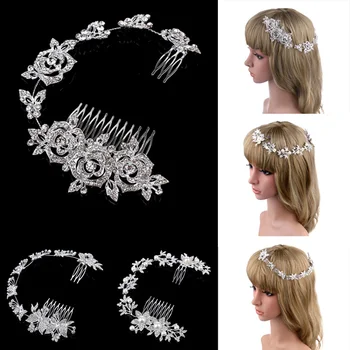 

TREAZY Beautiful Butterfly Rose Flower Diamante Crystal Imitate Pearl Bridal Long Hair Combs Wedding Hair Jewelry Accessories
