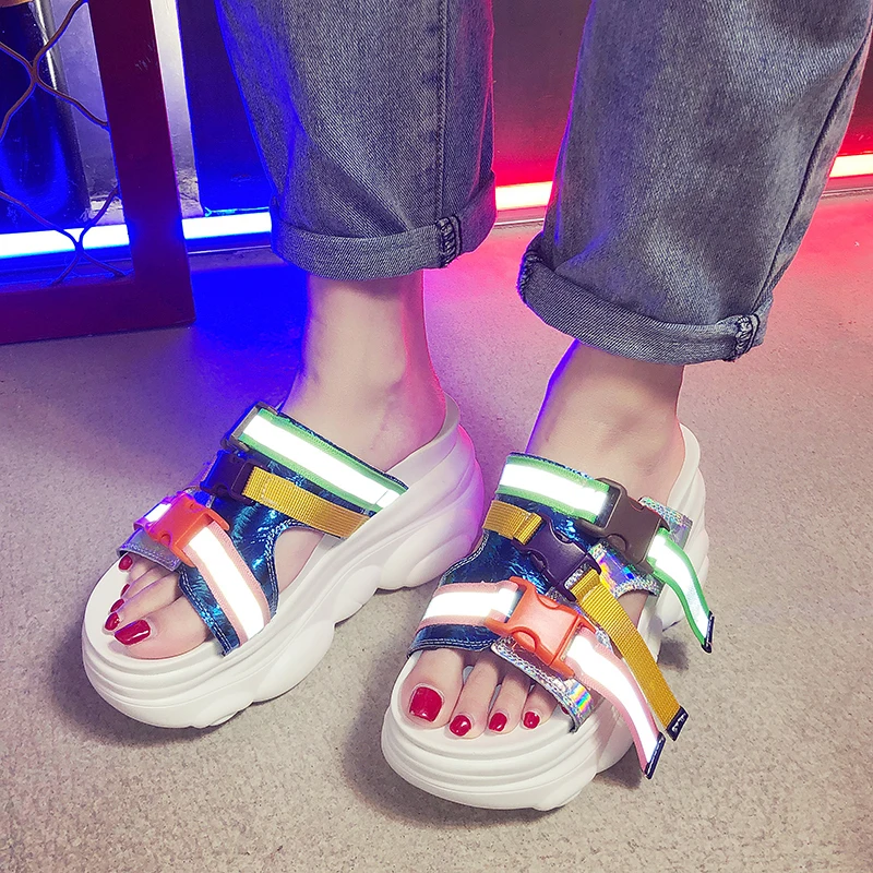 

Lucyever 2019 Women Slipper High Heels Wedges Platform Female Sandals Ladies Fashion Colorfull Mules Clogs Summer Shoes Woman