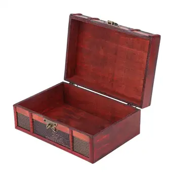 

Vintage Metal Lock Boxes Desktop Storage Jewelry Ring Earrings Box Wooden Pirate Treasure Chest Manual Casket Carring Cases 2018