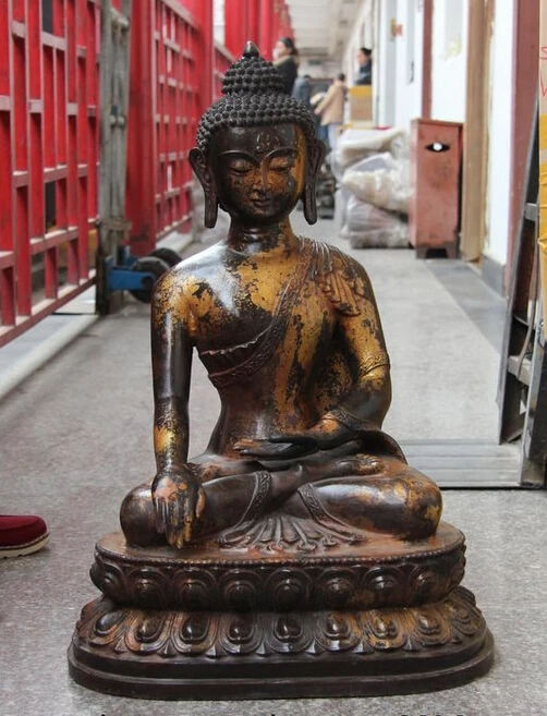 

S1409 26" Tibet Buddhism Temple Old Copper Bronze Sakyamuni Tathagata Buddha Statue D0318