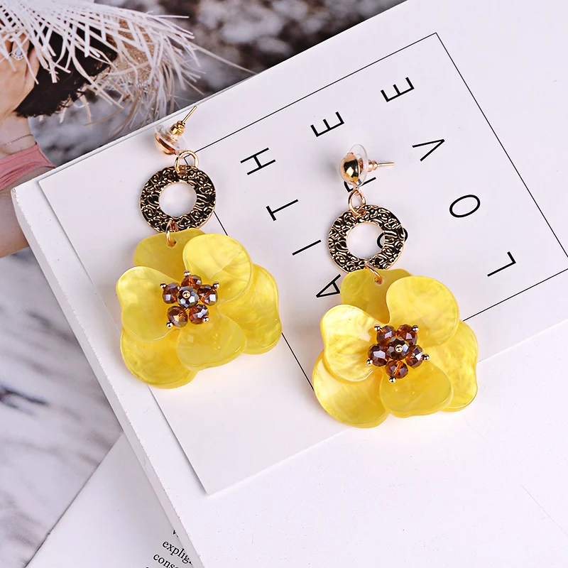 Vintage Acrylic Drop Earrings for Women 2018 New Crystal Long Dangling Resin Earrings Fashion Jewelry Big Flower Pendant Brincos (7)