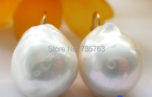 00236 16 мм БАРОККО почти круглые белые reborn жемчужные серьги|keshi pearls earrings|white baroque pearl