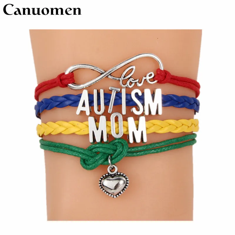 

Canuomen 3 Pcs/Lot Leather Bracelets Autism Sister Dad Nana Mom Aunt Grandma Awareness Bracelet Gifts for Autistic Person