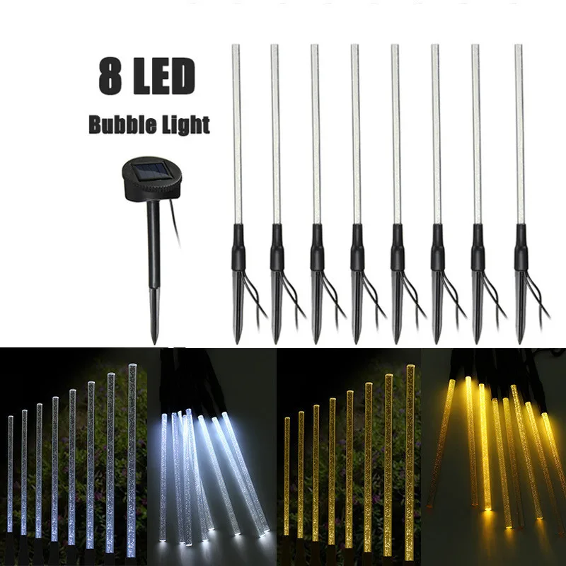

8 LED Solar Light Rechargeable Pure/Warm White Acrylic Bubble Stick LED Outdoor Light Garden Landscape Lighting Lawn Lamp