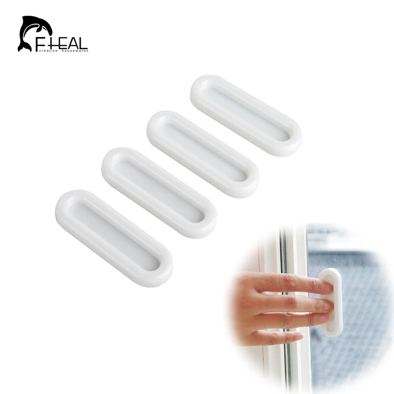 

FHEAL 4pcs/set Multifunction Paste Type Doorknobs glass window cabinet drawer wardrobe Open Door Auxiliary Sliding Handles Rails