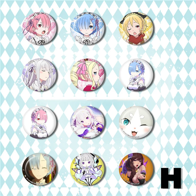 

58MM Anime Re:Life in a different world from zero Beatrice Felt Emilia Rem Pack Round Icons on The Pin Badges Brooch Backpack