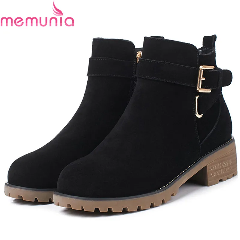 

MEMUNIA 2018 Mortorcycle boots fashion shoes cow suede ankle boots for women spring autumn med heels shoes leather boots solid
