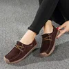 Mocasines planos de piel auténtica para Mujer, mocasines plegables con cordones, informales, con punta cuadrada ► Foto 3/5