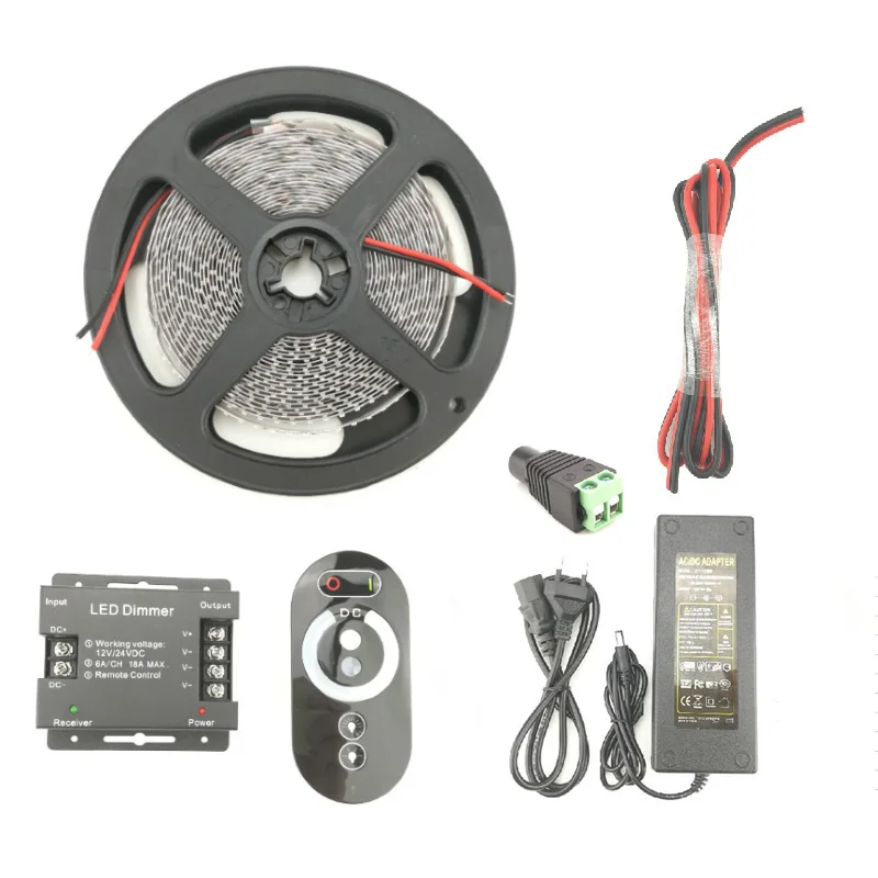 

5m 3014 LED Strip Kit 204 leds / m + DC 12V 24V LED Dimmer Remote Touch Control + AC 110V 220V to DC 12V Power Supply Adapter