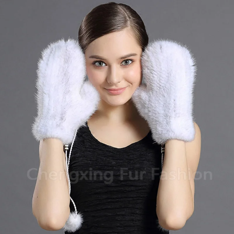 

CX-A-35C High Quality Women's Fashionable Hand Knit Real Mink Fur Glvoes