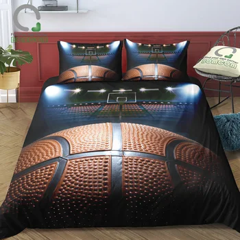 

BOMCOM 3D Digital Printing Basketbal Bedding Set Supper Cool Lifelike Shooting a Basketball in Basketball Court 100% Microfiber