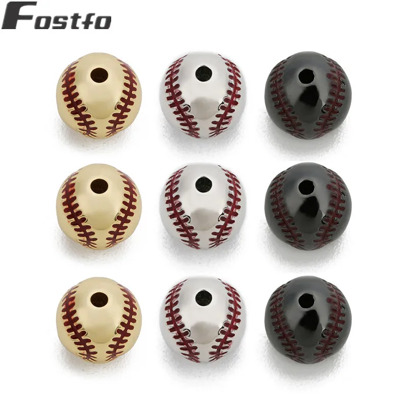 

2pcs/lot 10mm Copper plated gold Beads Round Ball Sport Baseball Spacer Beads For Charm Bracelet Necklace DIY Jewelry Making