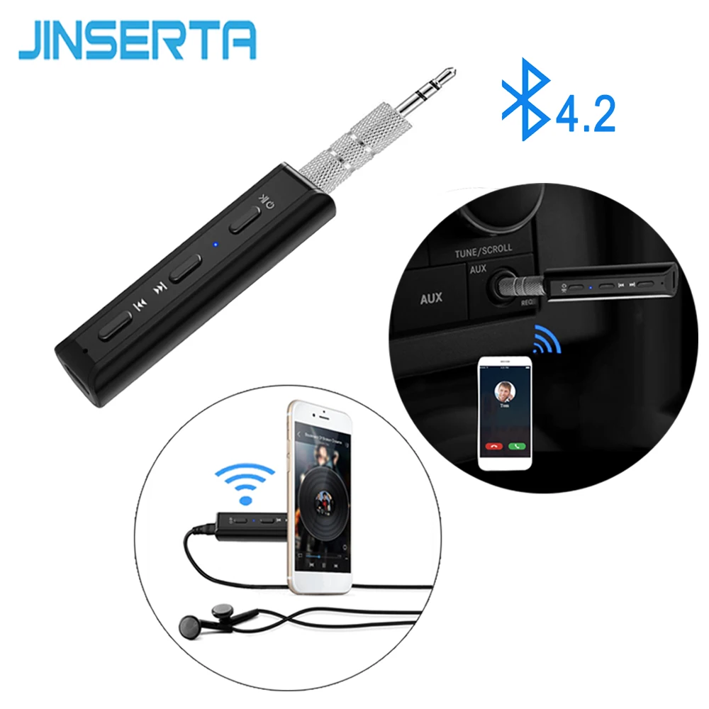 JINSERTA Hands free автомобильный комплект Mini Bluetooth 4 2 аудио приемник адаптер 3 5 мм AUX