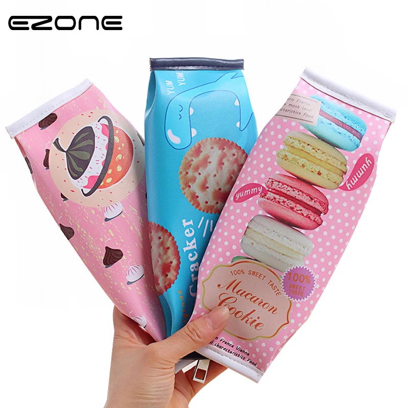 

EZONE 1pcs Kawaii Macaron Chocolate Biscuit Waterproof Pencil Cases It Looks Like Real Food Office School Stationery Supplies
