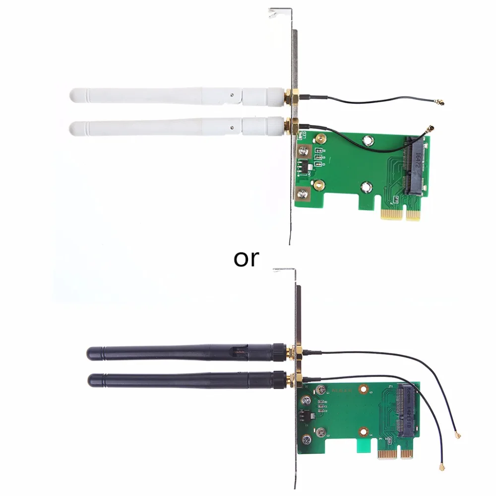 Мини PCI-E к PCI-E 1X настольный адаптер конвертер с двумя антеннами для беспроводной Wifi сетевой карты