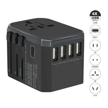 

HFES Universal Travel Power Adapter Worldwide International Wall Charger Adaptor w/5.6A Smart Power USB US/EU/AU/UK Plug