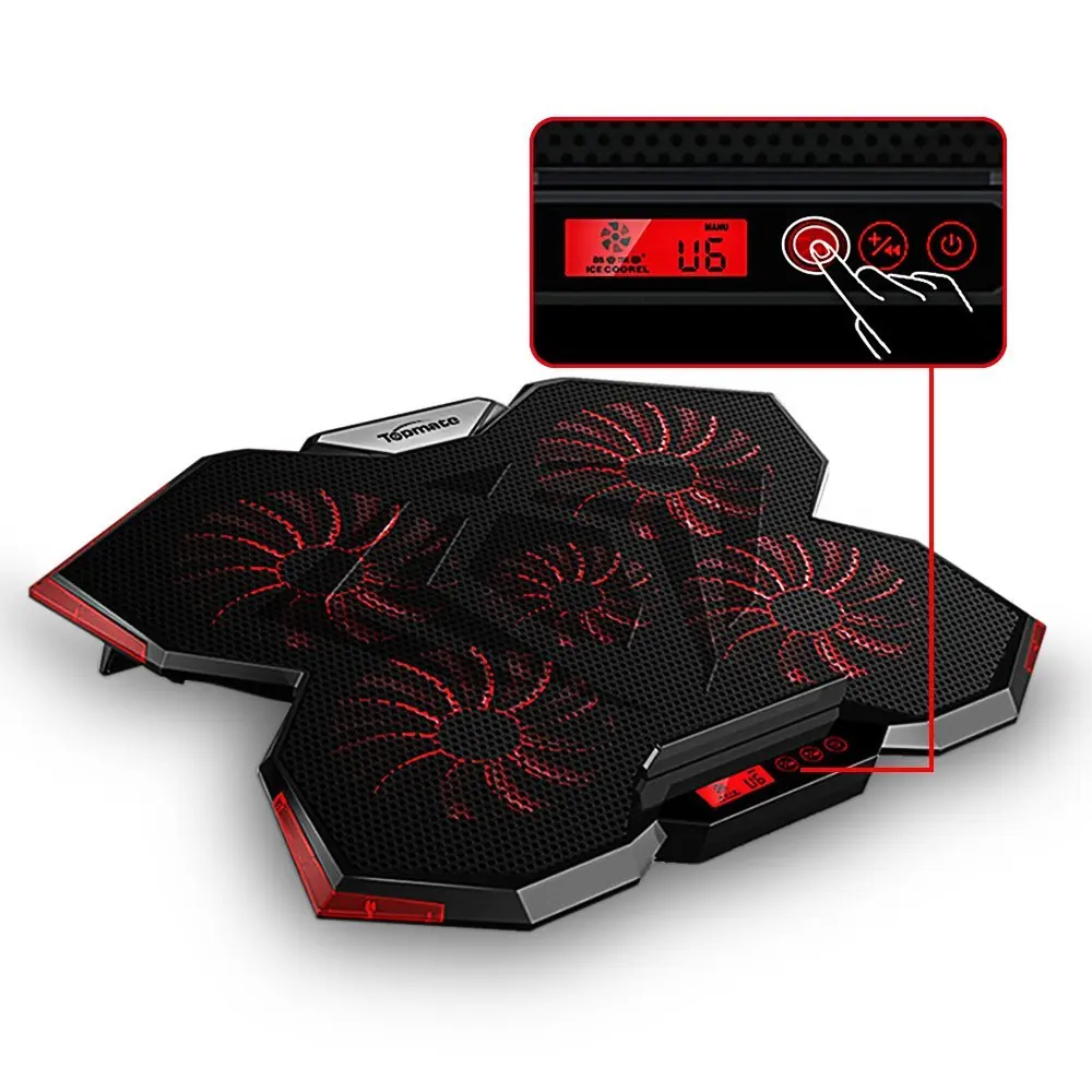Baratos 15,6 17,3 pulgadas portátil para juegos almohadilla de enfriamiento cinco ventiladores bastante y pantalla táctil LCD 2400RPM estilo de diseño Alien de viento fuerte