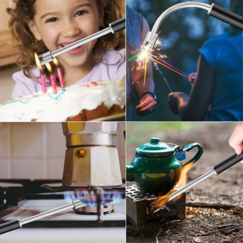 Longer Flexible Plasma Arc Lighter LED Battery Display USB Electric Lighter Kitchen Candle Lighter