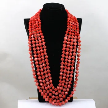 

Luxury Square Shaped Pink Coral Necklace Jewelry 32inches Long Women Party/Event Beaded Coral Jewelry Free Shipping CNR512