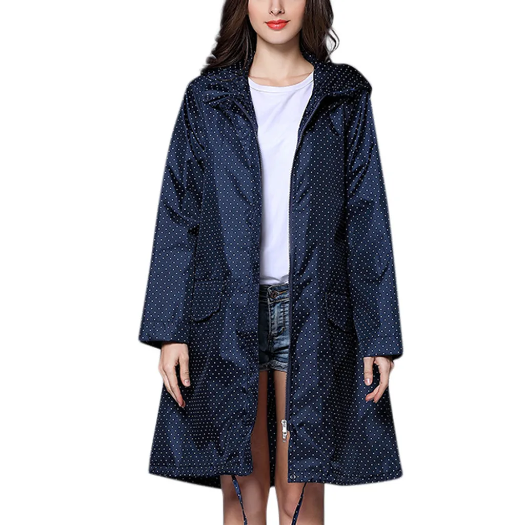 

Women's Wave Rain Jacket Trench Outdoor Waterproof Windproof Coat Outwear useful abrigos coupe vent femme capuche