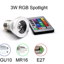 Светодиодный 16 Цвет RGB светодиодные фары E27 MR16 GU10 AC 85-265V MR16 DC 12V RGB Цвет Фул светильник светодиодный 3W освещение+ ИК-пульт дистанционного управления с 24-мя клавишами Управление