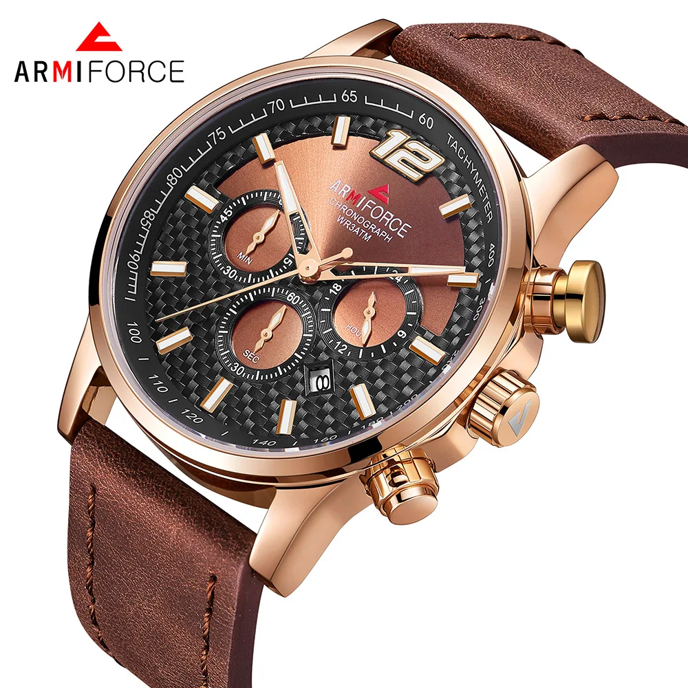 ARMIFORCE кварцевые часы Для мужчин Элитный бренд хронограф Для мужчин спортивные часы кожаный ремешок кварц мужской Наручные часы Relogio Masculino