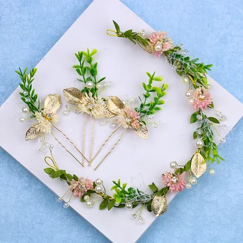 

4 Pcs/Set Trendy Gold Hair Jewelry Leaves Pearl Crystal Headbands Hairpins Sets For Women Girl Bridal Wedding Hair Accessories