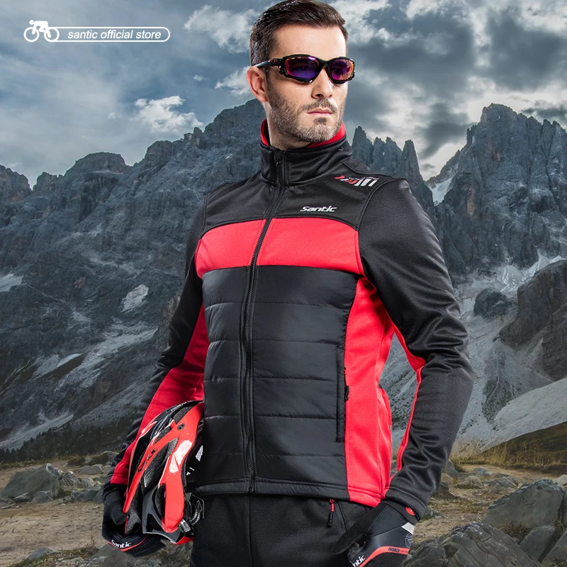 

Santic Men Cycling Winter Fleece Jackets Long Sleeve Thermal Ciclismo Windproof Cheap Cycling Thermal Fleece Jackets M5C01059R/V