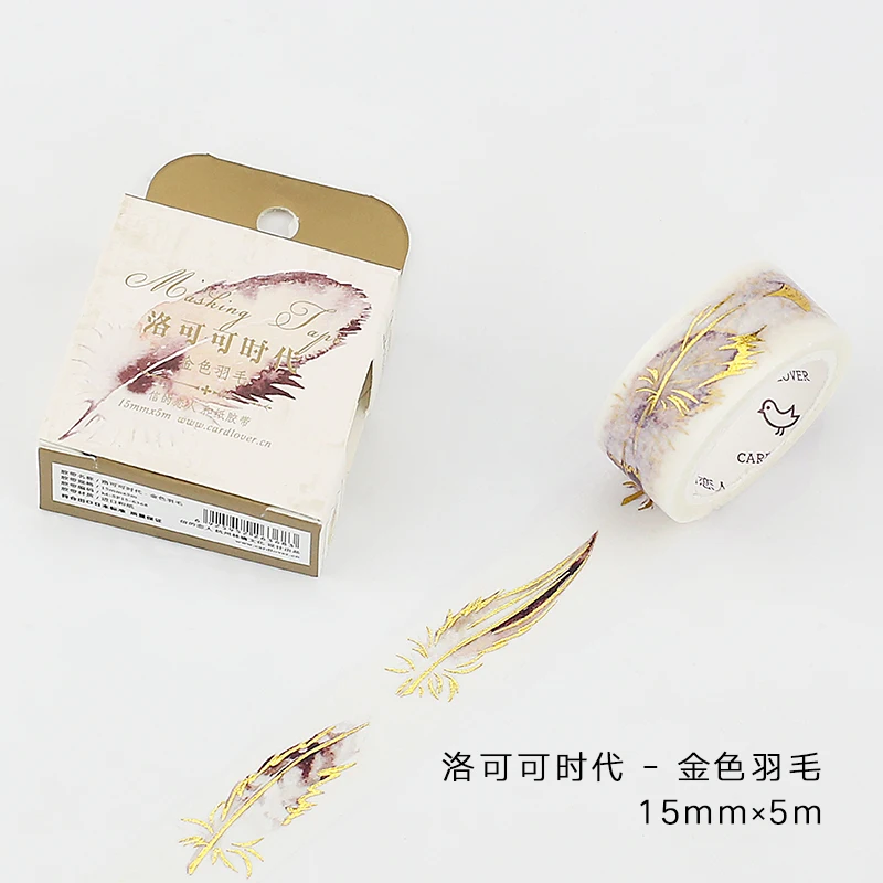 

15mm Wide Vintage Gold Feathers Gilding Rococo Decoration Washi Tape DIY Planner Diary Scrapbooking Masking Tape Escolar