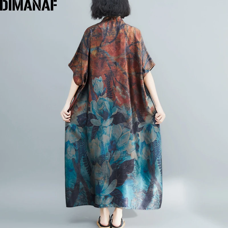 Wholesale 9gtKP DIMANAF Plus Size Women Dress Vintage Big Size Female Vestido Summer Sundress Loose Print Floral Lady Elegant Long Dress 5XL 6XL