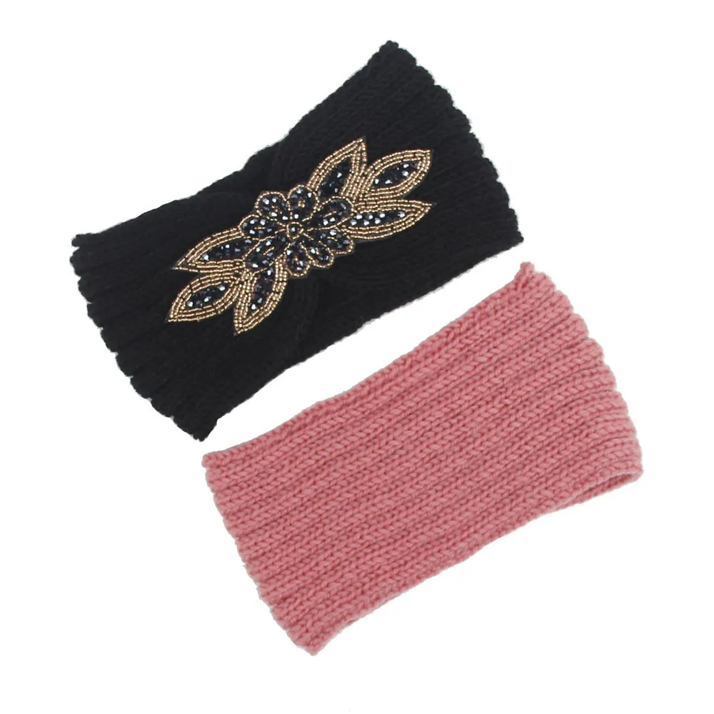 New Women Bohemian Hexagon Knitted Woolen Headband Knitted Headbands Winter Warm Head Wrap Wide Hair Accessories#pingyou