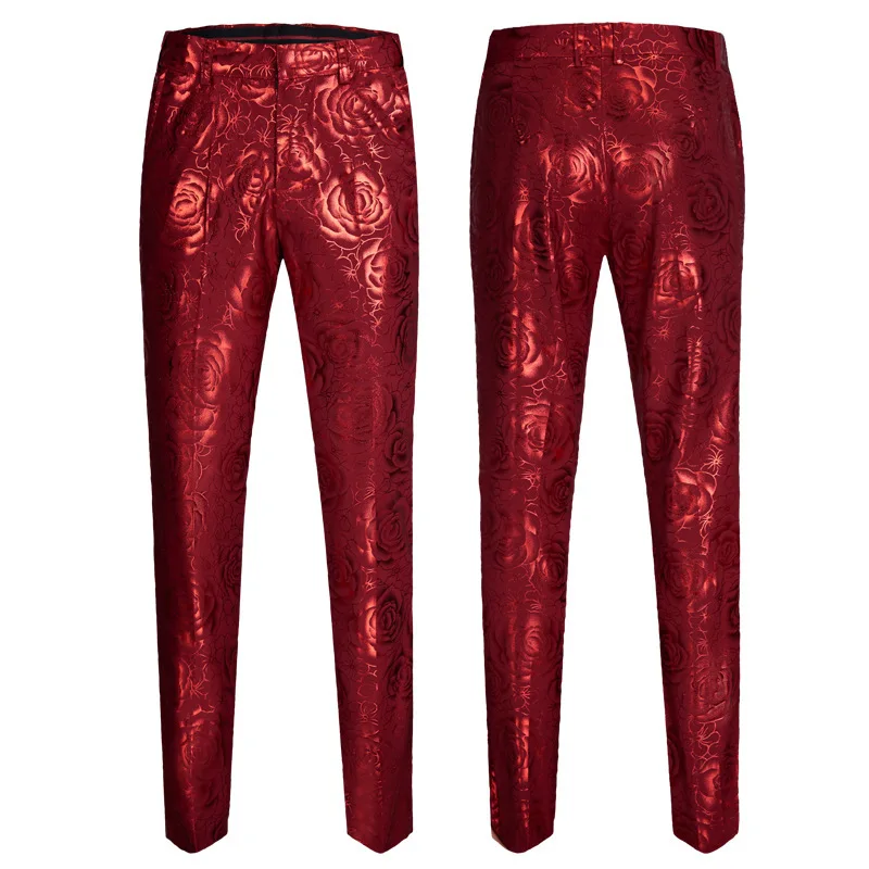 PYJTRL, Мужской приталенный костюм, Homme, красная роза, позолота, комплект из 2 предметов, свадебные костюмы для новейшего дизайна пальто, брюки, одежда для певицы, одежда для сцены