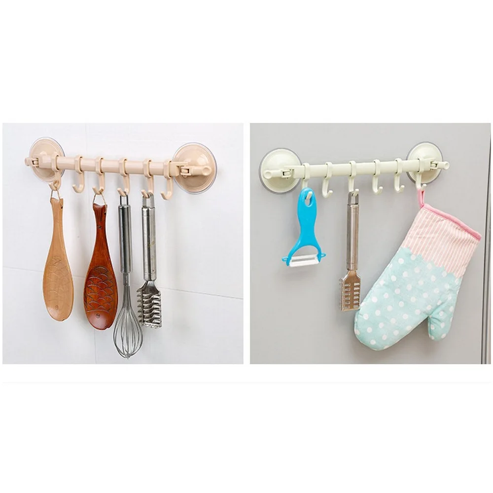 

6 Movable Hook Wall Mount Adjustable Multi-function Towel Kitchen Rack Hook Suction Cup Bathroom Bracket Kitchen Hook Tool