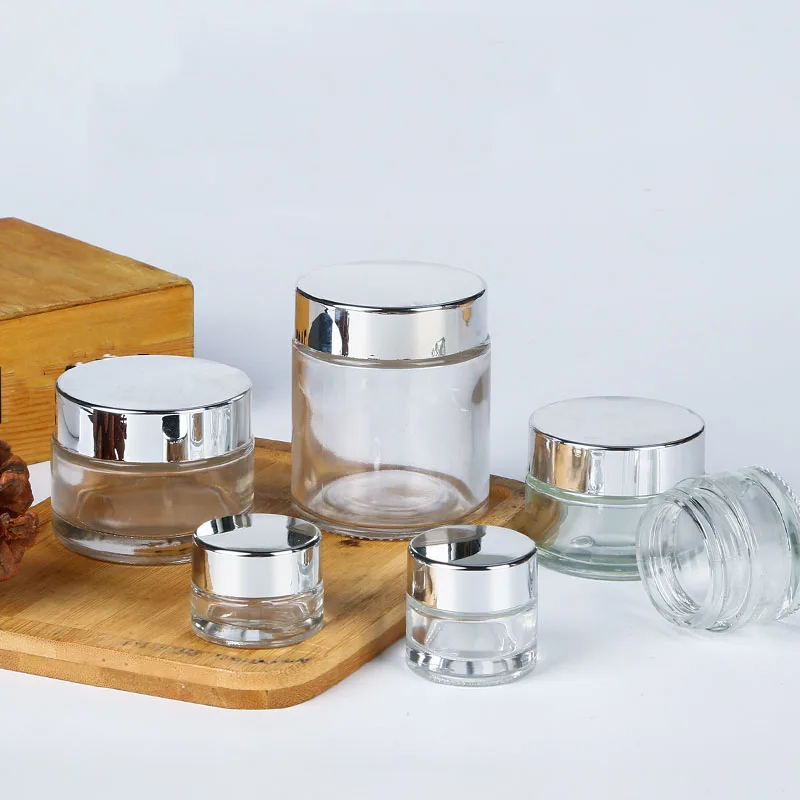 

Cosmetic Cream Bottle Empty Refillable Bottle Glass Mask Bottle Bright Silver Aluminum Cap Sample Jar 5g 10g 15g 20g 30g 25Pcs