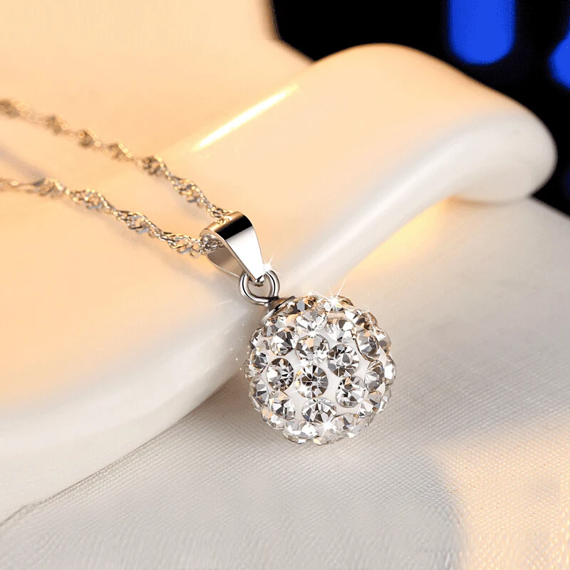 

Austrian crystal necklace female white ball pendant 925 silver necklace Chinese valentine's day gift white water chain