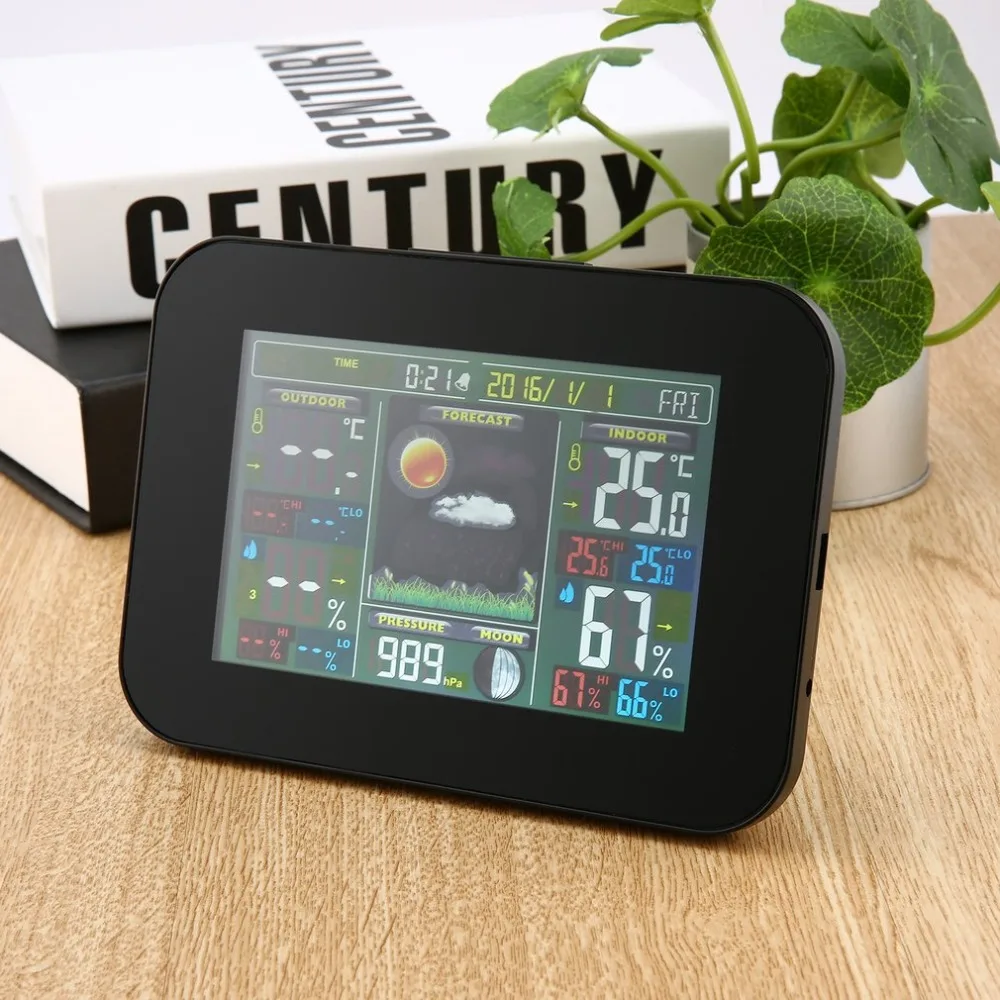 

Wireless Weather Station with Indoor Outdoor Wireless Sensor Color Display Alarm Clock With Temperature Alerts Forecasting