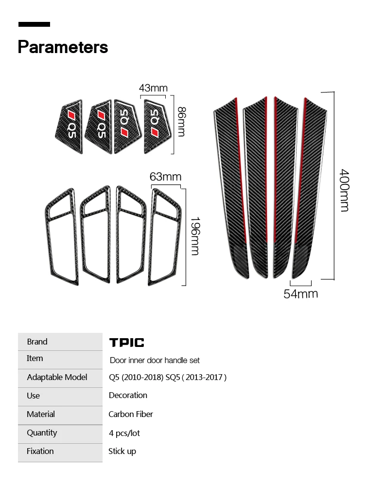 Автомобильный Стайлинг для Audi Q5 SQ5 карбоновая ручка для двери автомобиля наклейки для двери Чаша панельные крышки наклейки аксессуары для салона автомобиля