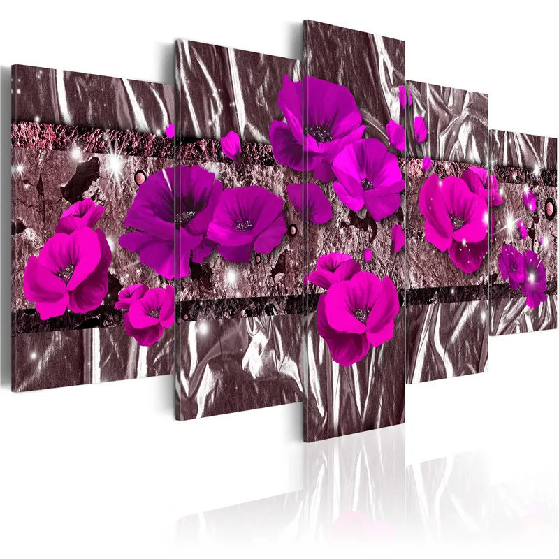 5 шт. темно-красный синий цветочный картина холст фиолетовый Маки Цветы плакат Современные настенные художественные картины для спальни домашний декор