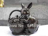 

Chinese classical pure bronze copper carved Lucky wealth rabbit fengshui Statues Q16