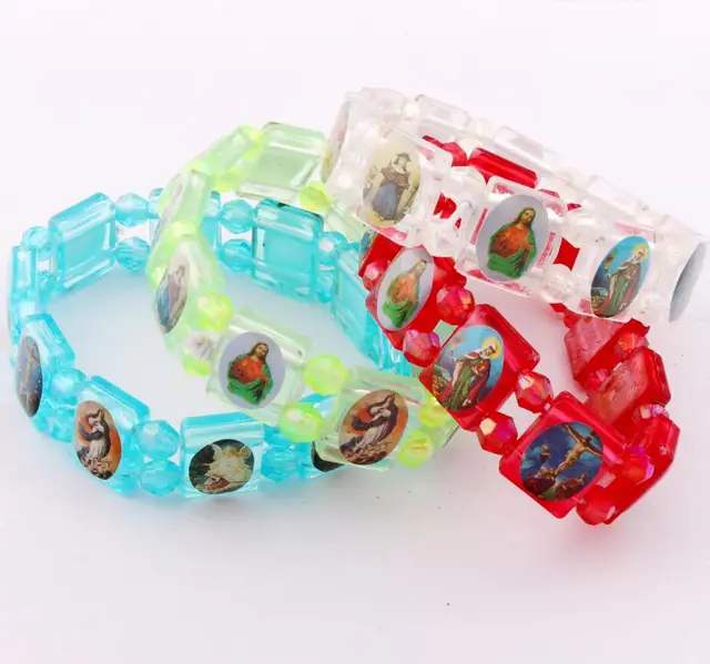 4colors Catholic Squares Kid Bracelet With Religious Image Spring 4colors Catholic Squares Kid Bracelet With Religious Image Spring Plastic Bracelets Br29