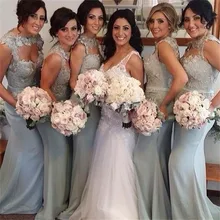 2015 Gray Bridesmaid Dress Sweetheart Appliques Sashes Satin Mermaid Floor-Length Robe Demoiselle Honneur Biridesmaid Dresses