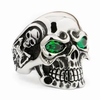 

USA Located 316L Stainless Steel CZ Eyes Titan Skull Ring Mens Biker Ring 3AX01 4PX