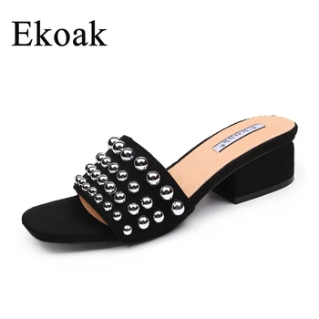 

Ekoak Cow Suede Leather Fashion Rivets Women Sandals Summer Shoes Woman High Heels Sandals Women Gladiator Sandals Beach Shoes