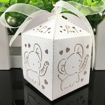 10pcs Elephant Laser Love Heart Hollow Candy Gift Box Packaging Wedding Cardboard Dragee Cookie Bags