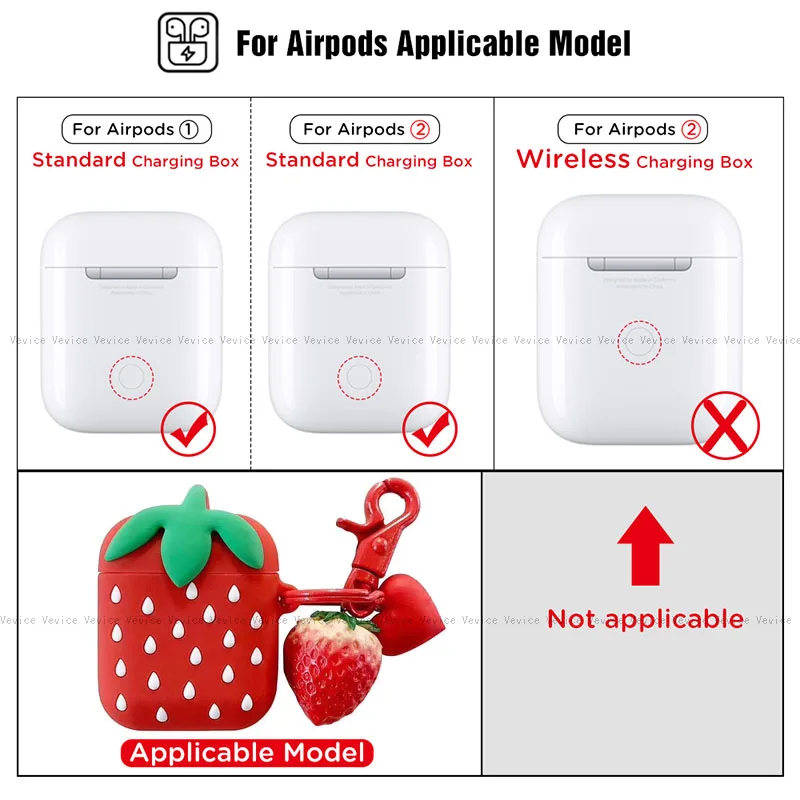 Silicone Cases For AirPods Cover 3D Cute Strawberry Earphone Case For Apple Airpods 2 Air pods 2 Protective Sleeve with Pendant