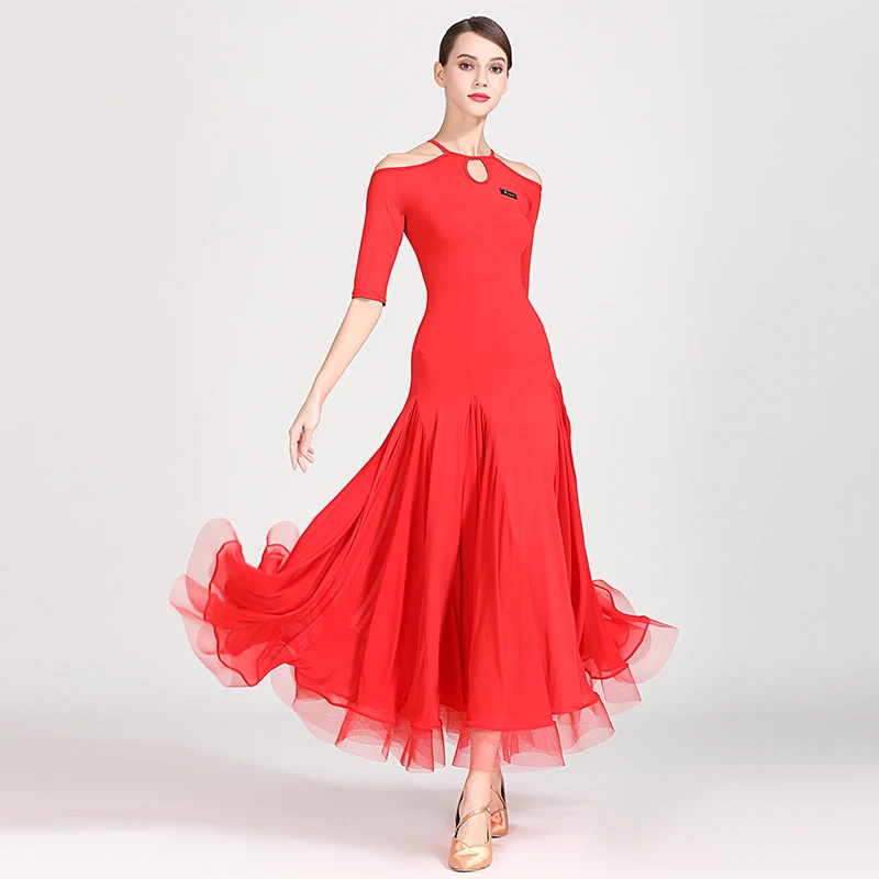 Женское платье для бальных танцев es, высокое качество, Стандартный Вальс, Одежда для танцев для взрослых, элегантное красное платье для бальных танцев